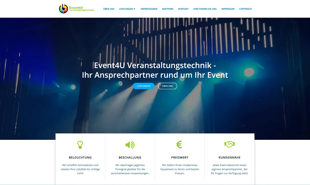 Website von Event4U Veranstaltungstechnik